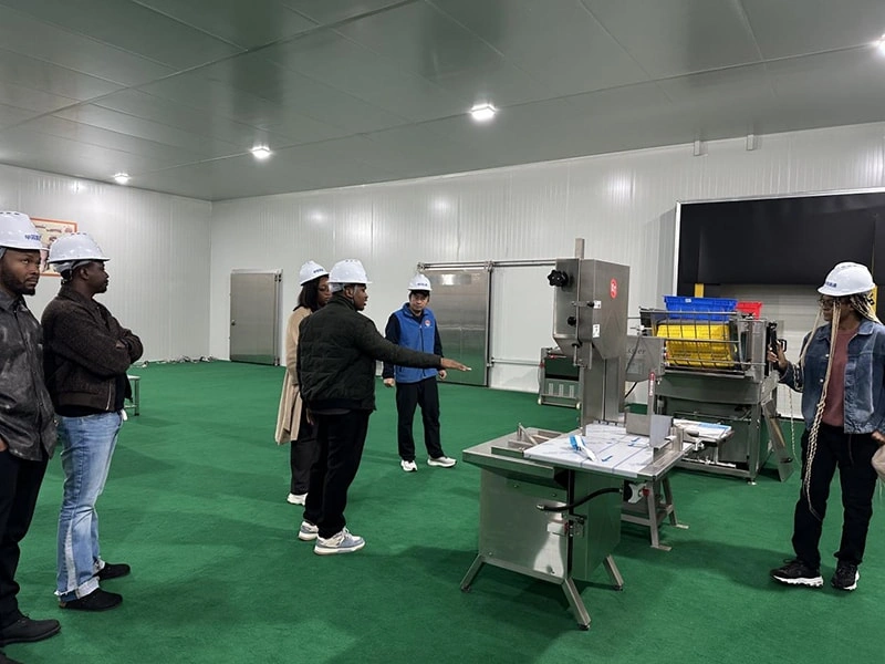 Several Nigerian clients visited our company today to gain a deeper understanding of the pig slaughter line